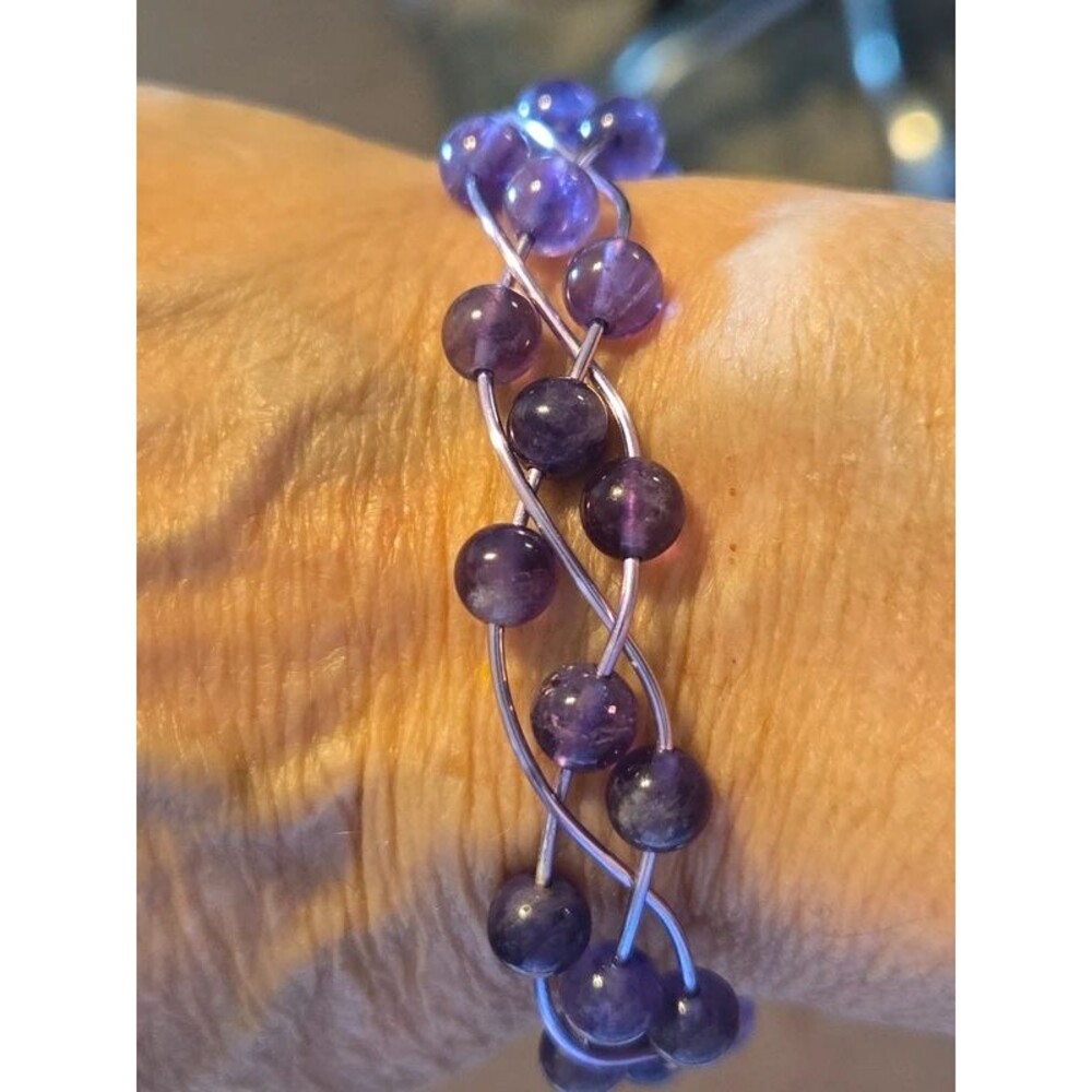 HANDCRAFTED Amethyst Beads & Lavender Wire Lattice Wire Bangle Bracelet